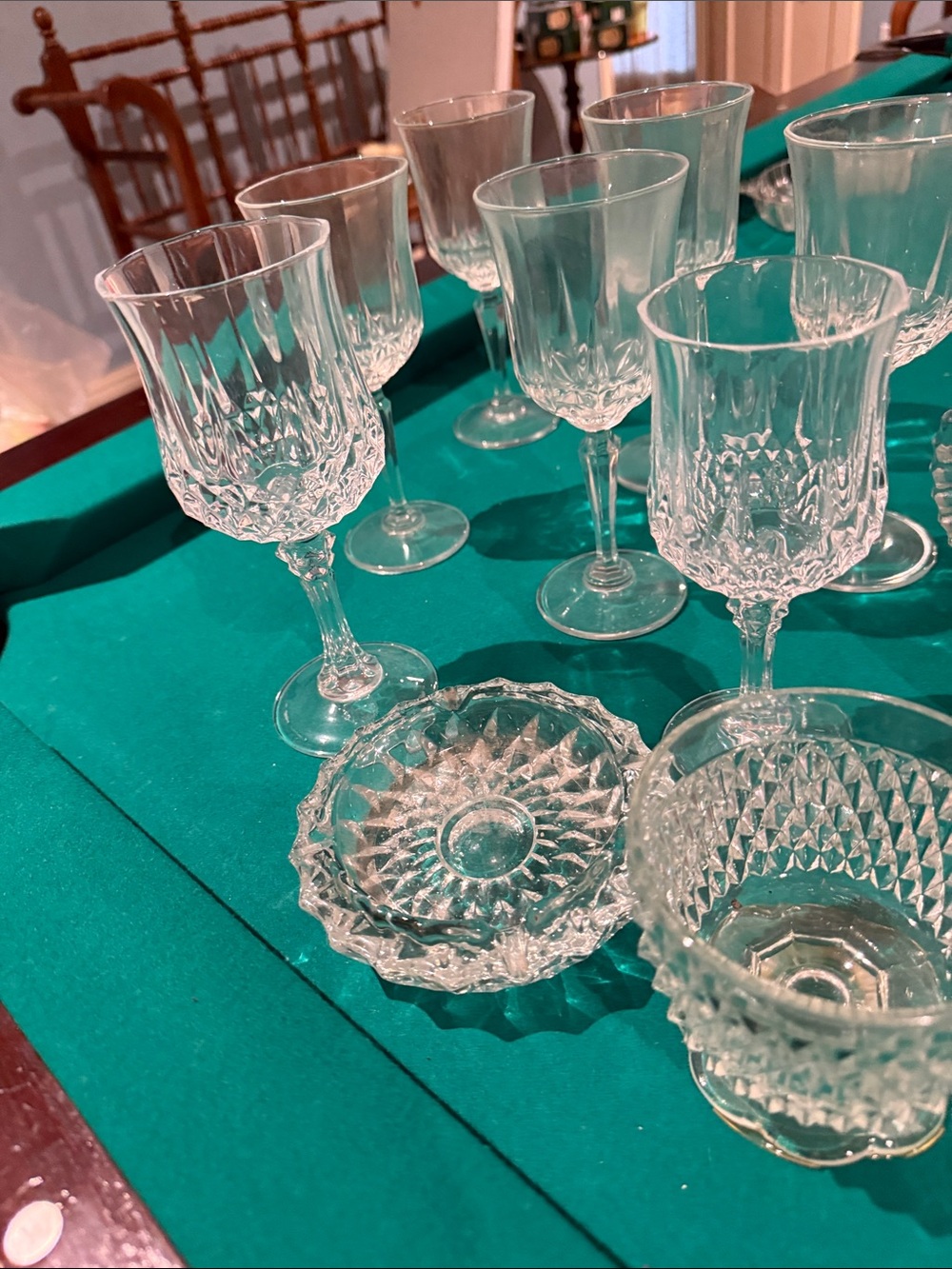 Crystal Misc Pieces .7 goblets, small pitcher 3 misc pieces.Total pieces 11 EUC